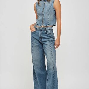 Stylish High Rise Moto Style Blue Flare Jeans 24